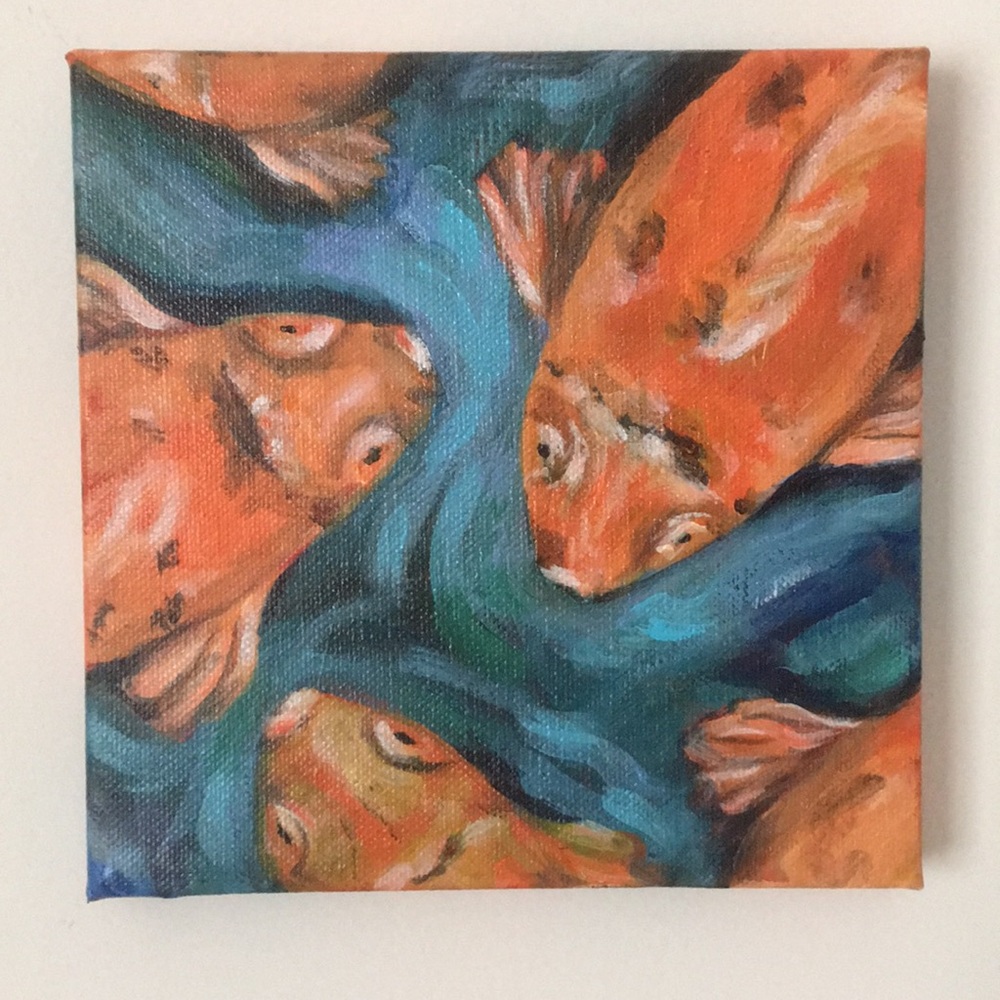 6”x6” Original Acrylic painting of Koi-“Swim”.